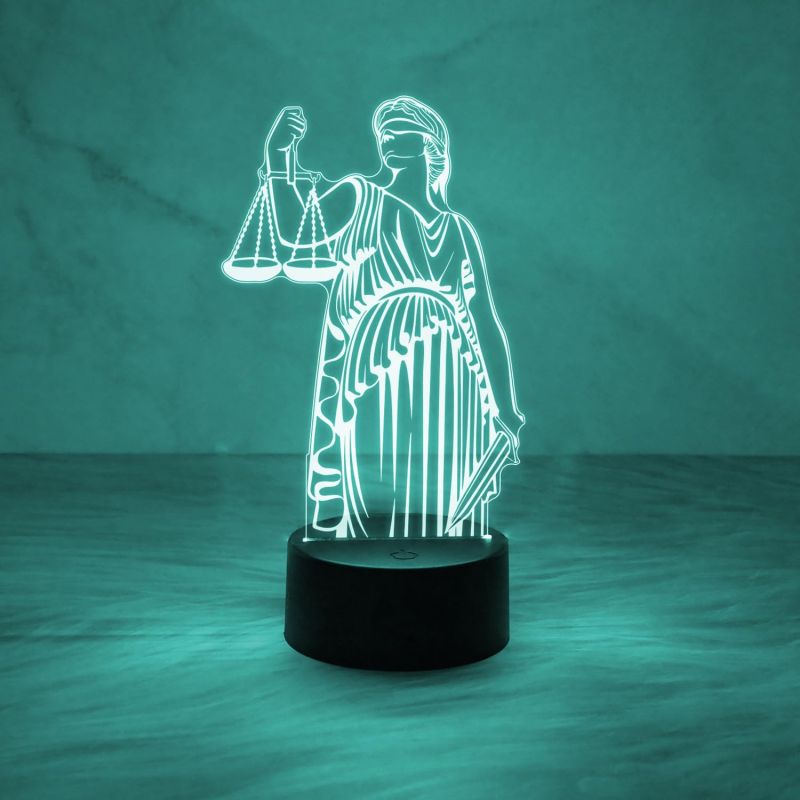 3D Illusion Lady Justice Statue Led Light | Lawyer Office Decor Night Light | Gift for Lawyer & Advocate | 7 Color Changing Light with USB Powered